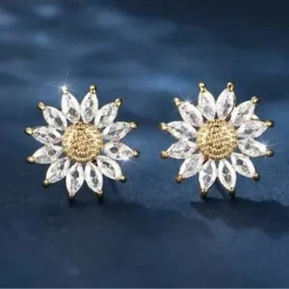 Gold Sunflower Stud Earrings